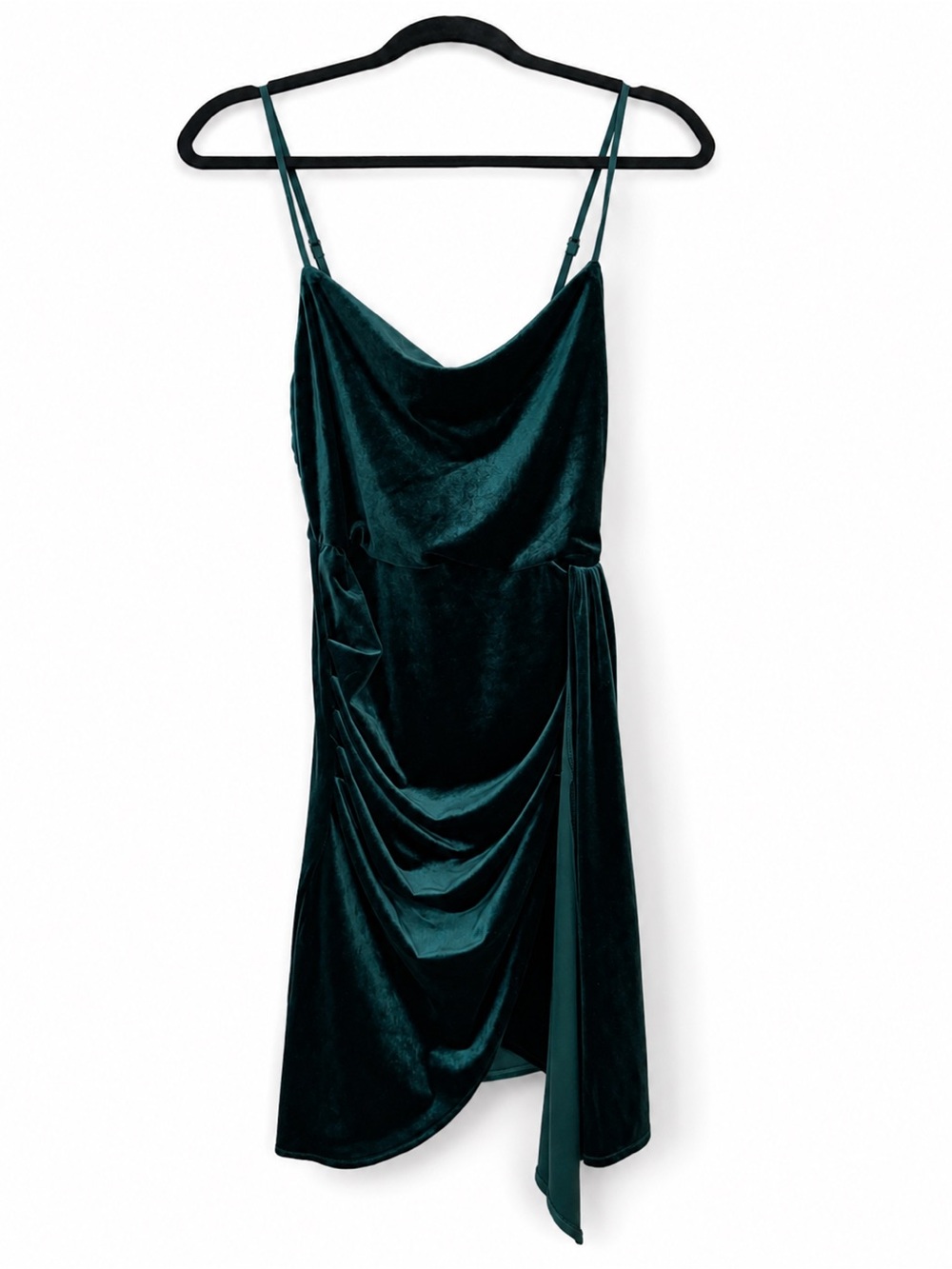 Lulu's Emerald Green Velvet Slip Dress with Draped Detail